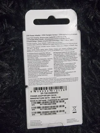 Cargador Samsung 25W Power Adapter(carga rápida)