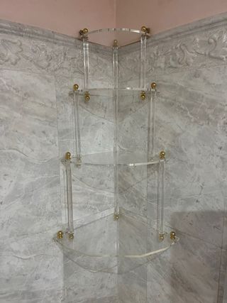 4 Accesorios Baño Puma Cerámica Dorado+ESTANTERIA.