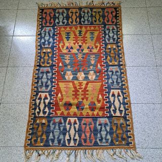 Kilim Turco Lana Azul y Rojo