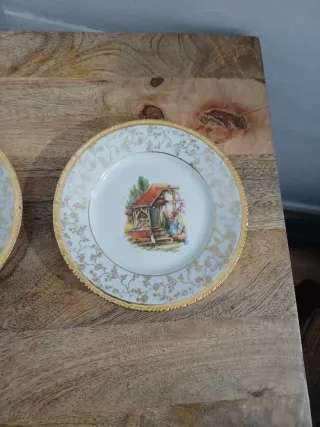 2 Platos Porcelana Santa Clara Dorados