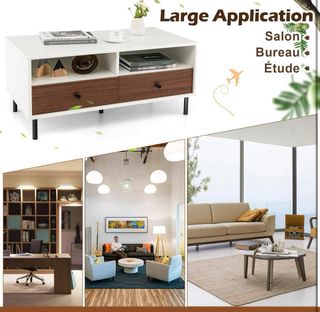 Mesa baja blanca y madera con cajones