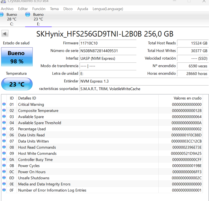 Disco SSD SKHynix 256GB PCIe M.2 NVMe afbeelding 2
