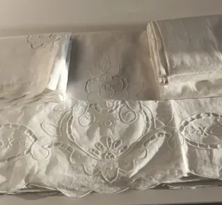 Lenzuola matrimoniali vintage ricamate misto lino