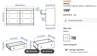 Cómoda 6 cajones HAUGA Ikea blanca
