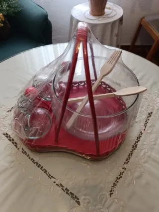 Juego ensaladera cristal y accesorios