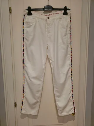 Jeans skinny bianchi Roy Rogers con banda colorata