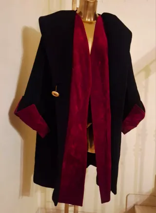 Cappotto Lana e Mohair Nero/Rosso Tg. 42