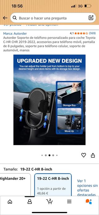 Soporte Teléfono Coche Toyota C-HR (Nuevo)