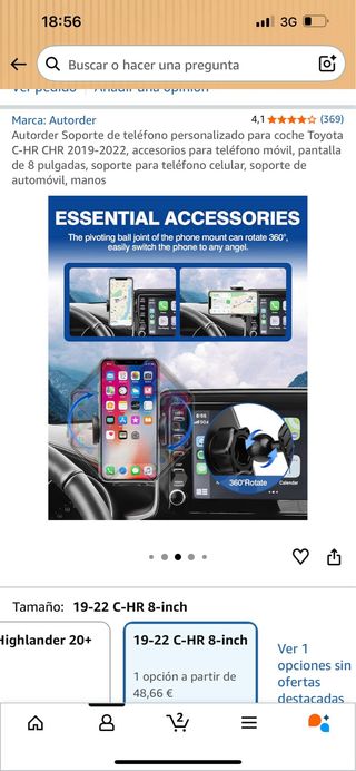 Soporte Teléfono Coche Toyota C-HR (Nuevo)