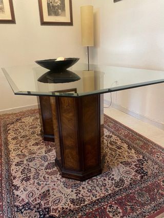 Mesa de comedor cristal y madera