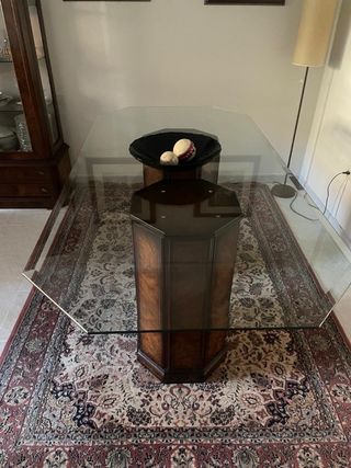 Mesa de comedor cristal y madera