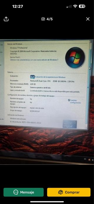 Ordenador Dell Pentium Dual-Core 4GB RAM