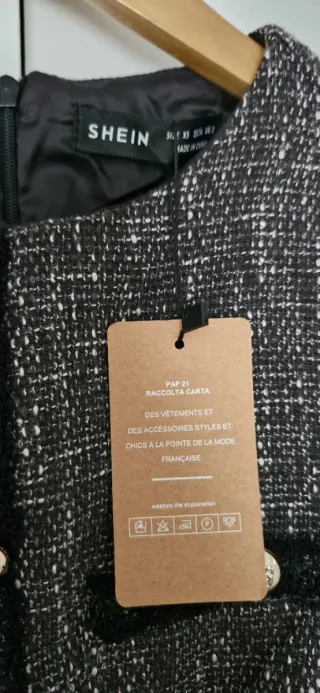 Vestido SHEIN Tweed Negro/Gris Talla XS