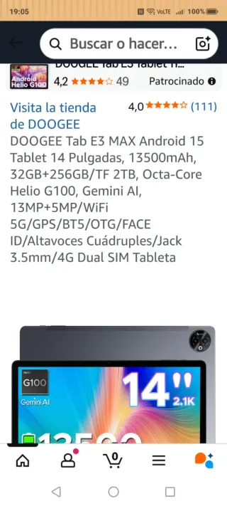 Tablet Doogee Tab E3 Max 8GB+256GB Azul