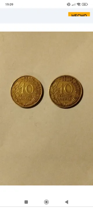 2 Monedas 10 Céntimos Francia 1963