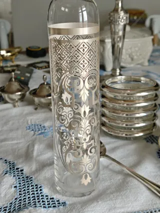 Bottiglia vintage vetro ed argento decorata