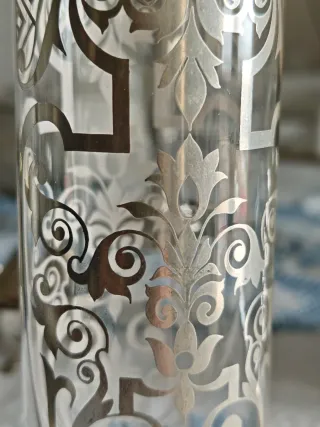 Bottiglia vintage vetro ed argento decorata