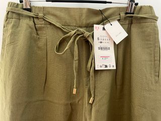 Pantalón lino Zara verde oliva Talla S