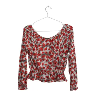 Blusa Springfield Flores Vermelhas Listras