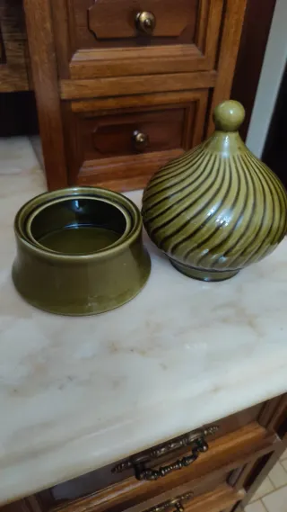 Conjunto cerámica vintage bombonera portavela retr