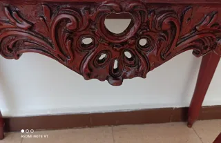 Consola baja antigua mármol y madera