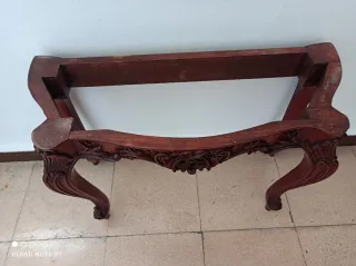 Consola baja antigua mármol y madera