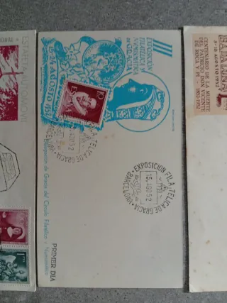Lote 3 sobres y tarjetas filatélicas años 50