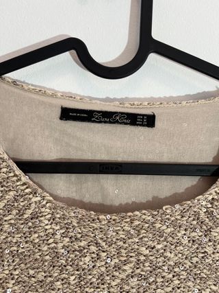 Jersey Lentejuelas y Gasa Beige y Dorado/Champán