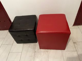 Juego de 2 Puffs Cuadrados Piel Sintética