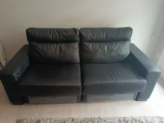 Sofá de cuero negro reclinable eléctrico