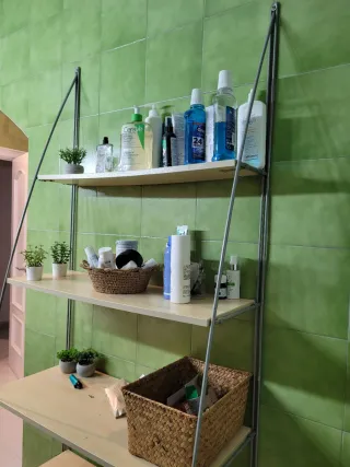 Estantería baño metal madera mimbre