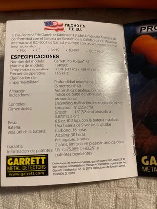 Detector de Metales Garrett Pro-Pointer AT