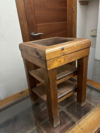 Mesa de centro madera de pino maciza y cristal