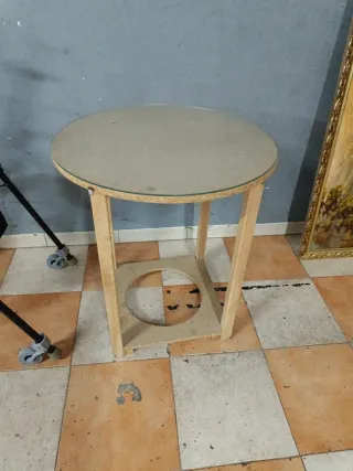 Mesa redonda madera con cristal