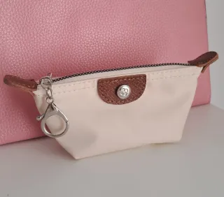 Monedero de lona beige y marrón, estilo Longch.