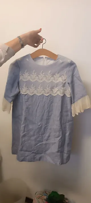Vestido niña elegante azul y blanco