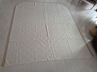 Colcha Cama Ganchillo Beige y Marrón