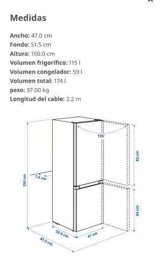 Nevera LAGAN 150cm casi nueva