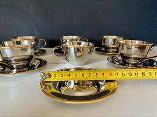 🇮🇹 Juego 6 Tazas Acero Inoxidable con Borde Dorado