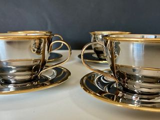 🇮🇹 Juego 6 Tazas Acero Inoxidable con Borde Dorado