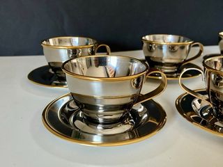 🇮🇹 Juego 6 Tazas Acero Inoxidable con Borde Dorado