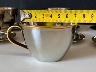 🇮🇹 Juego 6 Tazas Acero Inoxidable con Borde Dorado