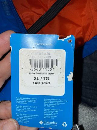 Chaqueta Columbia Talla XL Niño. Con etiqueta