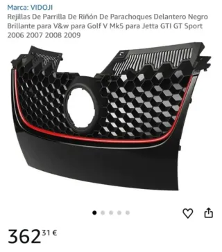 Rejilla Golf V GTI Negra Brillante