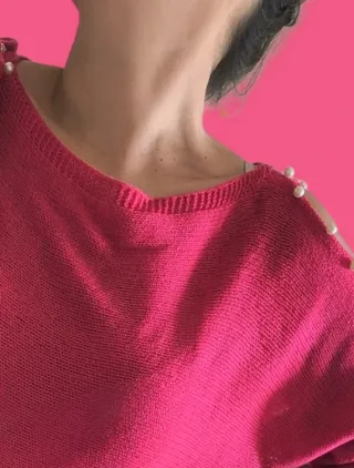 Jersey Fucsia Perlas Hombros Descubiertos T.L / XL