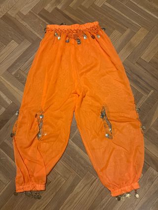 Pantalón disfraz gitana naranja con monedas