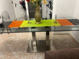 Mesa de centro cristal y metal