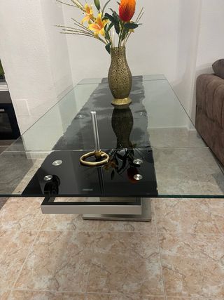 Mesa de centro cristal y metal