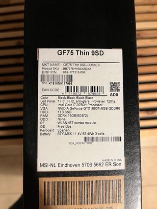 MSI GF75 Thin 9SD Portátil Gaming