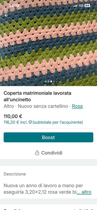 Coperta fatta a mano in due anni dictempoy